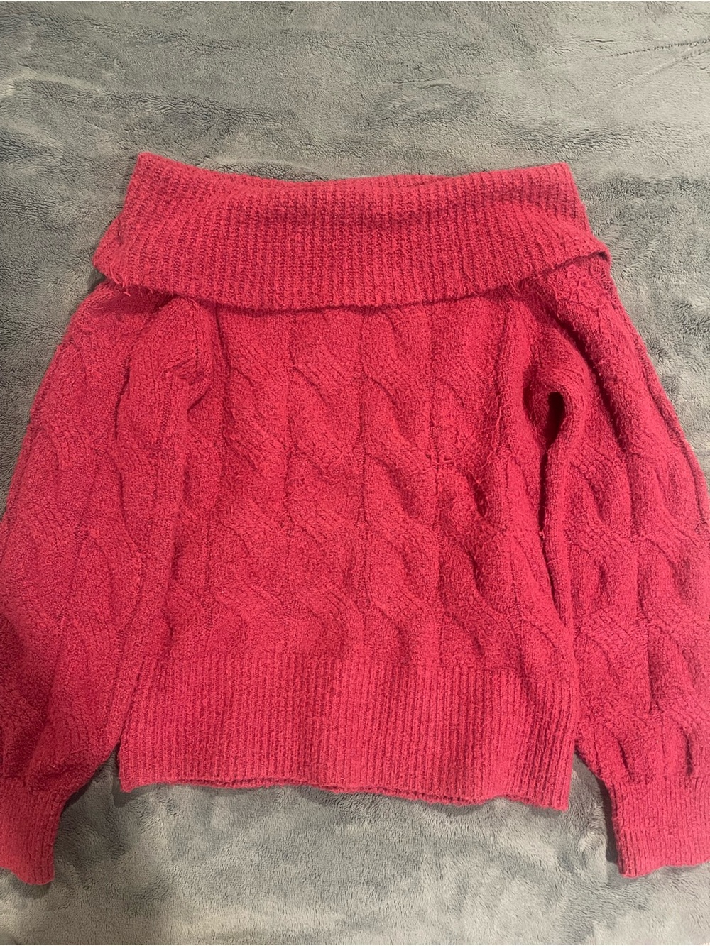 off-shoulder cable knit sweater